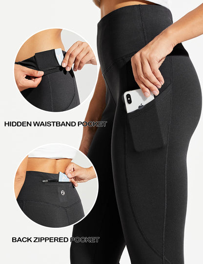 ZUTY Fleece Lined Leggings Women Water Resistant Winter Thermal Insulated High Waisted Hiking Leggings Pockets Plus Size