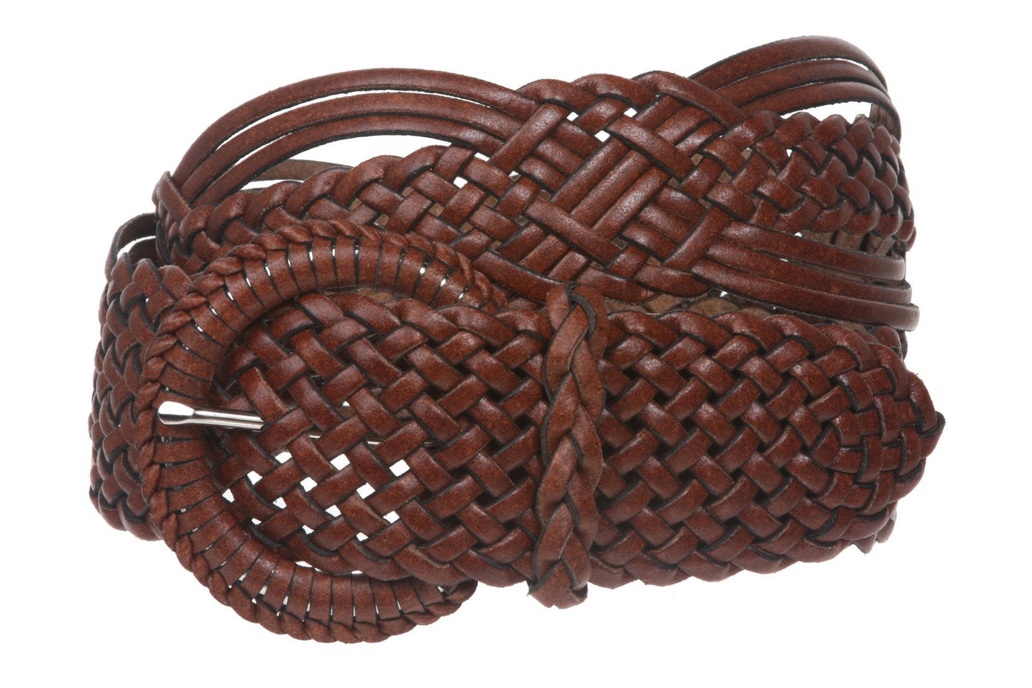 2" (50 mm) Genuine Leather Braided Woven Belt, Tan | M/L