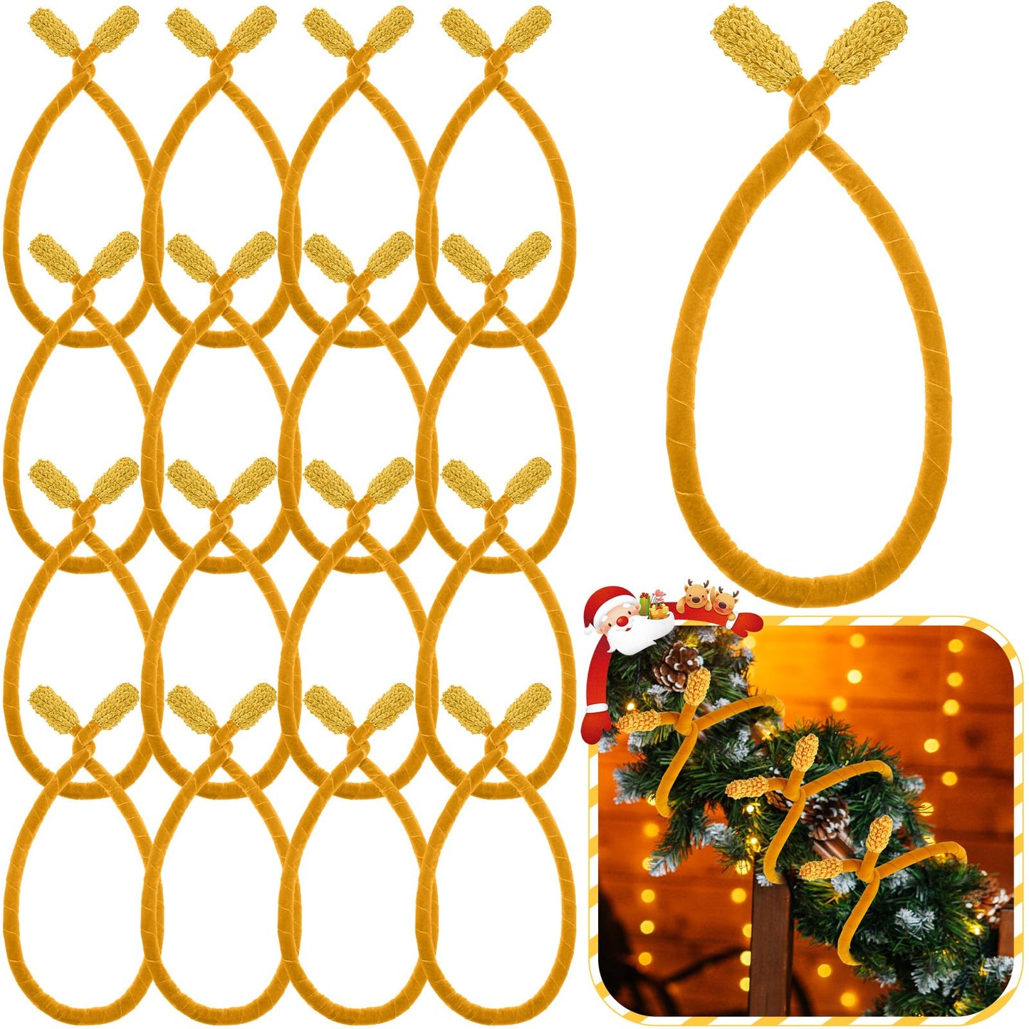 Zhengmy 16 Pcs 25 Inches Christmas Velvet Garland Ties Christmas Decorative Twist Ties for Banister Reusable and Flexible Twist for Xmas Home Decorations Holiday Craft Wrapping(Gold)