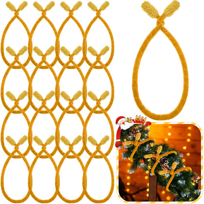 Zhengmy 16 Pcs 25 Inches Christmas Velvet Garland Ties Christmas Decorative Twist Ties for Banister Reusable and Flexible Twist for Xmas Home Decorations Holiday Craft Wrapping(Gold)