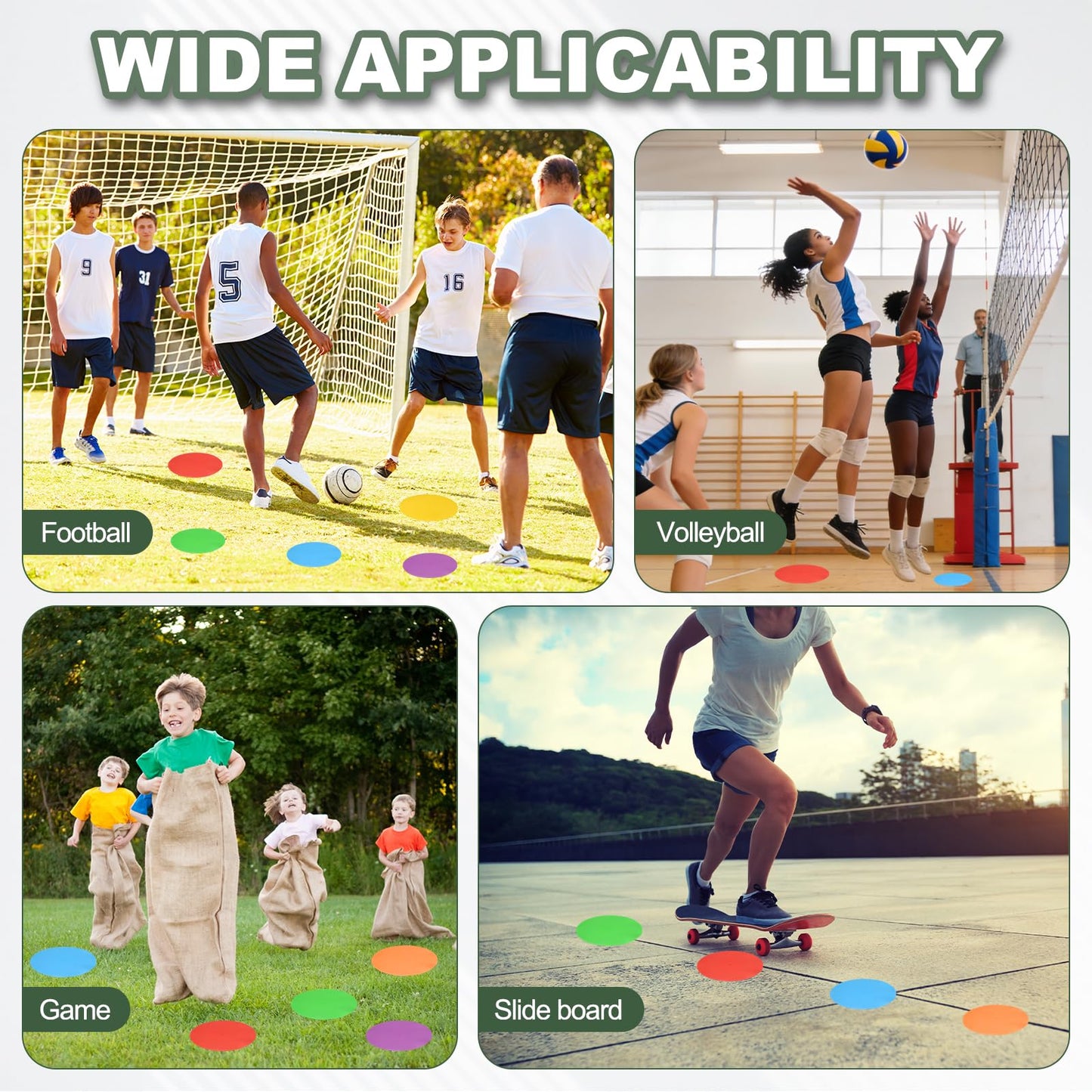 YELARXI Spot Markers for Agility Dot, Non-Slip Poly Spots Floor Dots Flat Field Soccer Training Equipment 9 in & 18 Pcs & Red/Green/Purple -Fitting for (Gym/Sports/Training/PE Games/Dance)