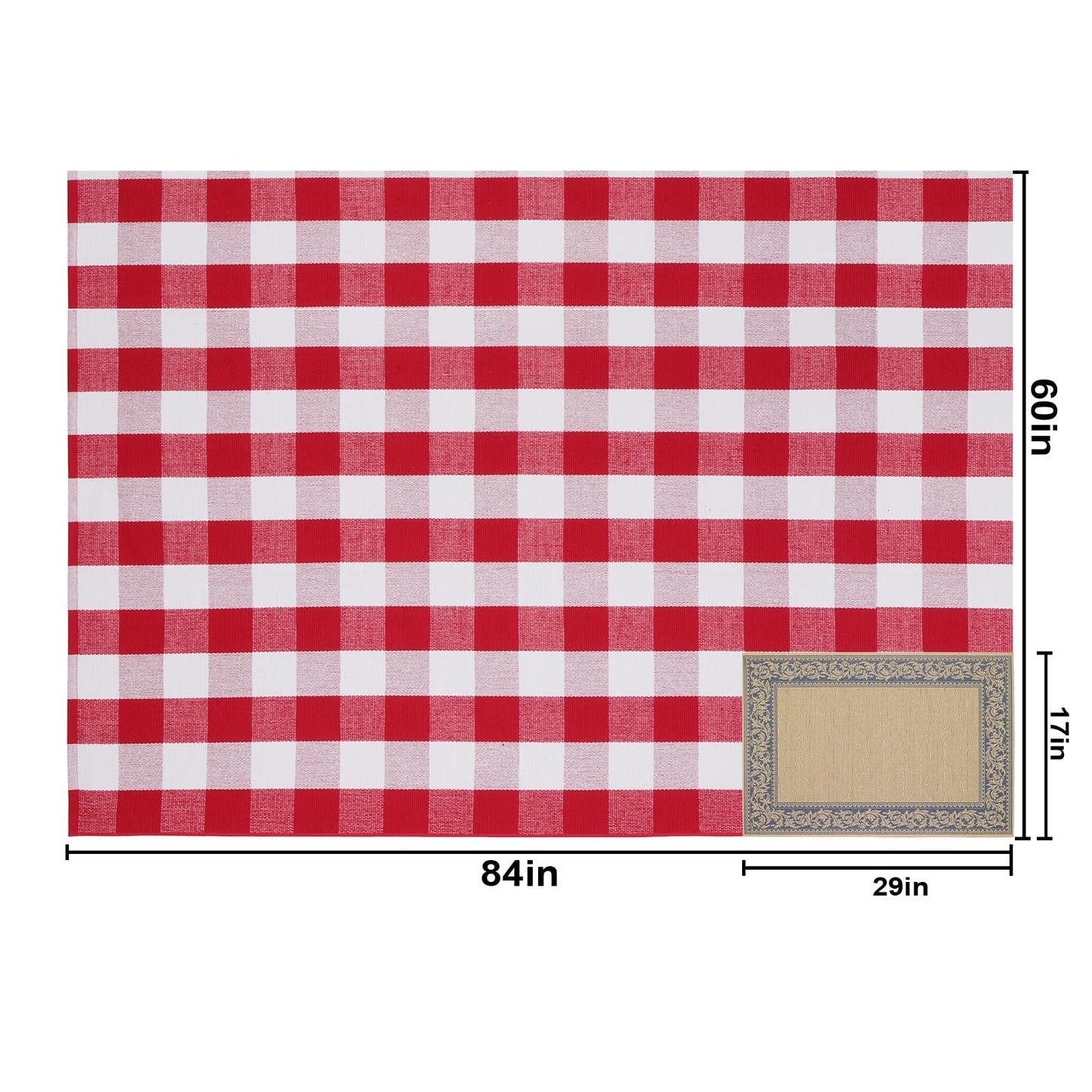 Christmas Red and White Plaid Rug 5 x 7 Ft, Hand-Woven Indoor/Outdoor Layered Cotton Blend Buffalo Plaid Rug, Washable Front Door Mat, Perfect for Porch, Living Room, Entryway