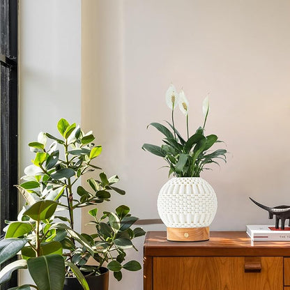 Touch Bedside Table Lamp - 3D Printed Modern Ceramic Lamp for Bedroom, Living Room, Nightstand, Desk, with Wooden Base, 3-Color Dimmable Modes, USB-C Powered (PSL25059)
