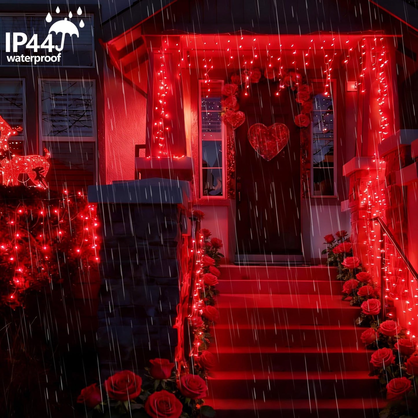 YEGUO 33ft 400 LED Red Icicle Lights for Valentine’s Day, Icicle Christmas Lights with 8 Modes, Connectable Icicle String Lights with Memory Timer