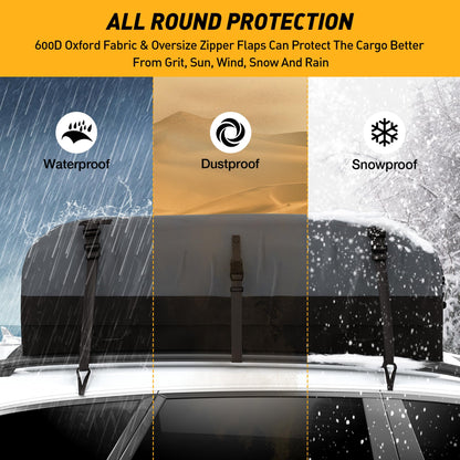 Rooftop Cargo Carrier Bag, WILDROAD 21 Cubic Feet 600D Ultra Anti-Tear Fabric Waterproof Car Roof Bag, Soft-Shell Roof Bag with Storage Bag, Anti-Slip Mat and 6 Door Hooks Fits Car with/Without Racks