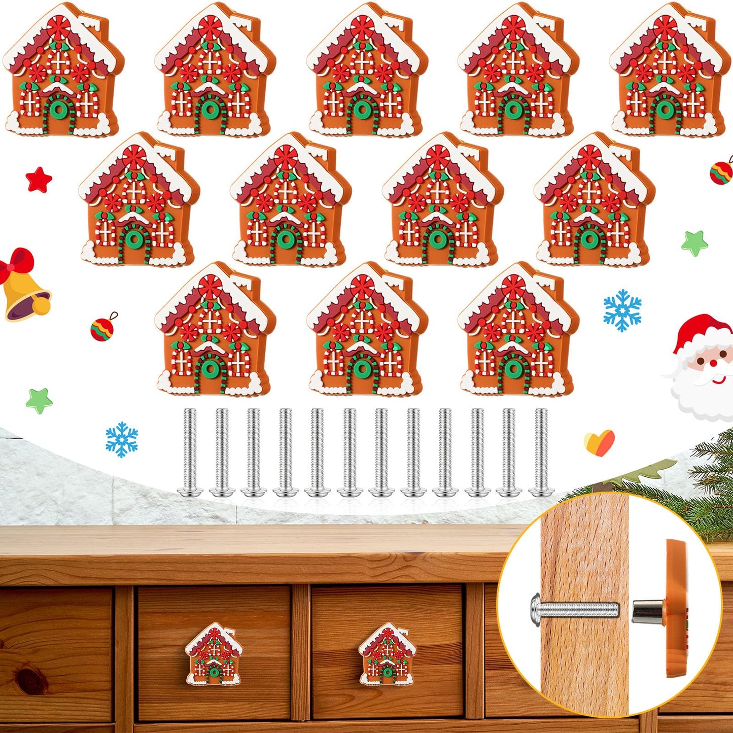 Moxweyeni 12 Pieces Christmas Cabinet Knobs for Kitchen Gingerbread Knobs Silicone Hand Cabinet Knob Cover Christmas Decorative Drawer Pulls for Xmas Winter Kitchen Home Party Decorations