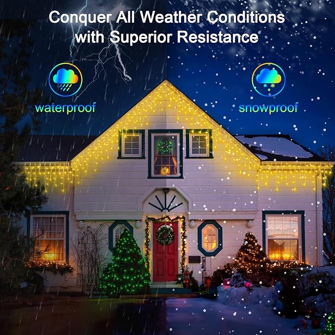 164FT 1620 LED Outdoor Christmas Lights - 360 Ice Drops, 12 Pro Modes with Timer Memory & Brightness, Waterproof Hanging Ice String Light for Holiday Wedding Garden Fence House Decor (Warm White)