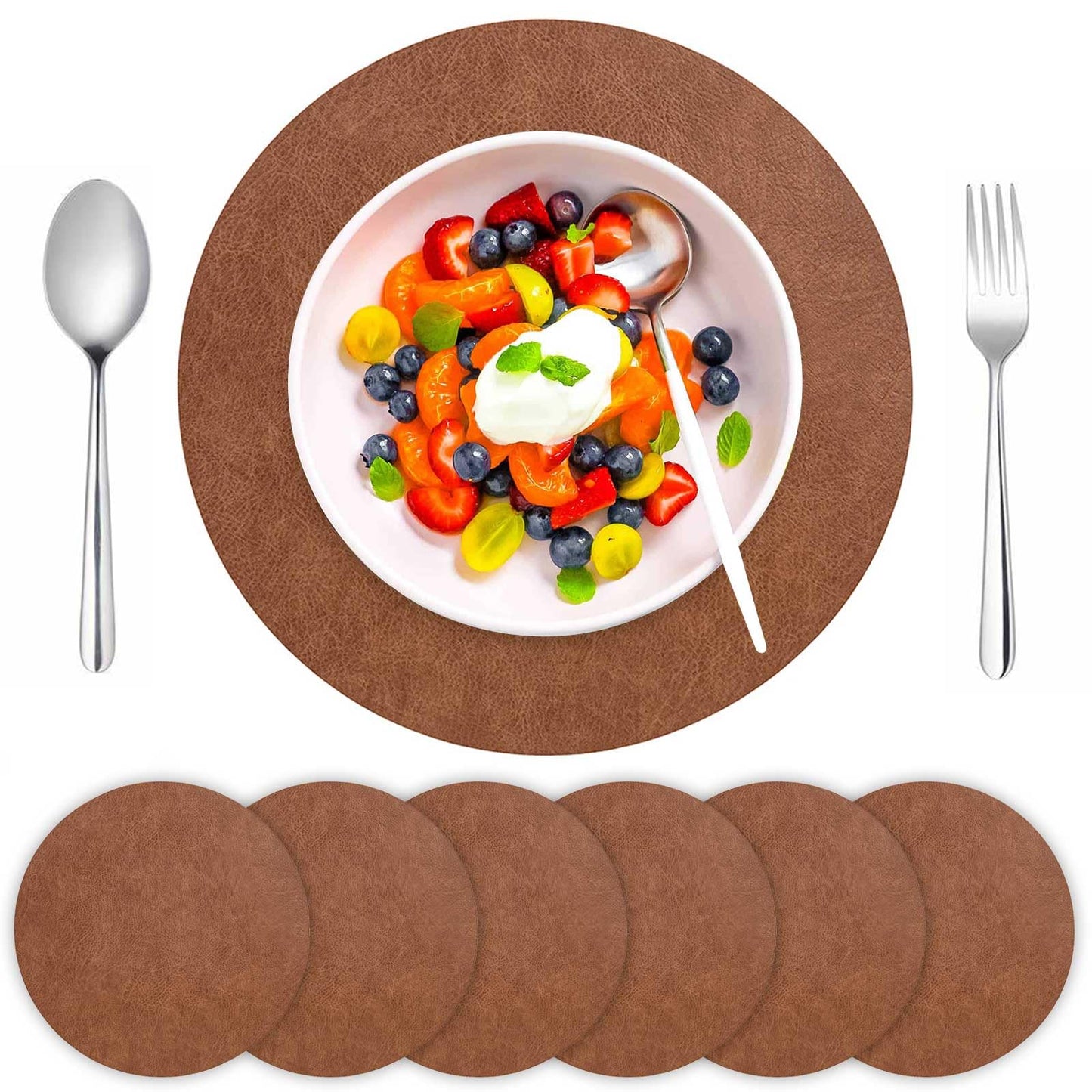 Gihunk PU Leather Placemats Set of 6,15 Inches Round placemats, Table Placemats and Easy to Wipe Off for Dining Table, Kitchen, Party Decoration