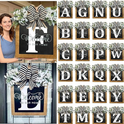 16'' Personalized Last Name Welcome Sign, Door Wreaths for Front Door Outside, Spring Wreath for Front Door Decor, Farmhouse New Home Gifts for Home (J)