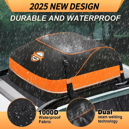 Sailnovo Car Rooftop Cargo Carrier Roof Bag, 15 Cubic Feet Waterproof Rooftop Cargo Carrier Bag, Fit Car with Without Luggage Rack - Cartop Carrier Bag with Tie-Down Strap, Safety Hook