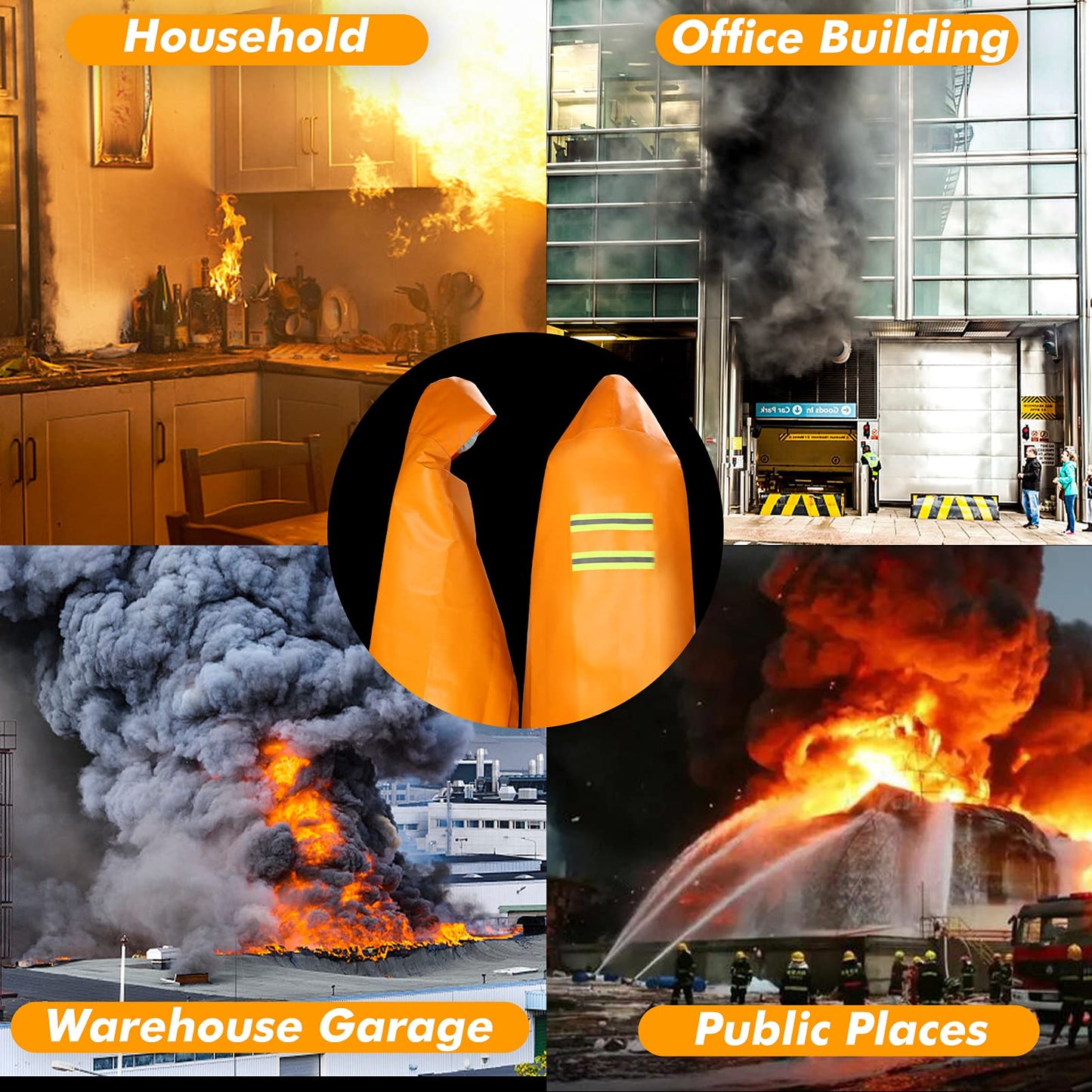 DIBBATU Fireproof Cloak, Fire Escape Cloak, Extra Big Fireproof Fiber Cape, Emergency Used as A Fire Blanket, Head Protection Fire Escape kit for Household, Office Home (Orange, 72 * 70in)
