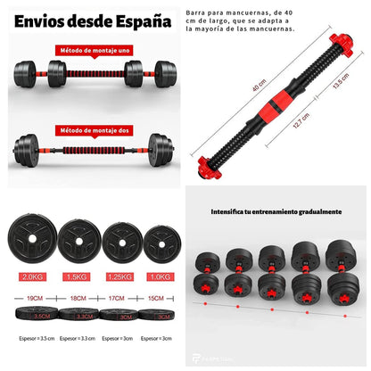 PERPETUAL Dumbbells Barbell Set with Connecting Rod 20kg/44Lb - Adjustable Dumbbells, Training Set for Men and Women. Body Workout Home Gym (20kg/44Lb)