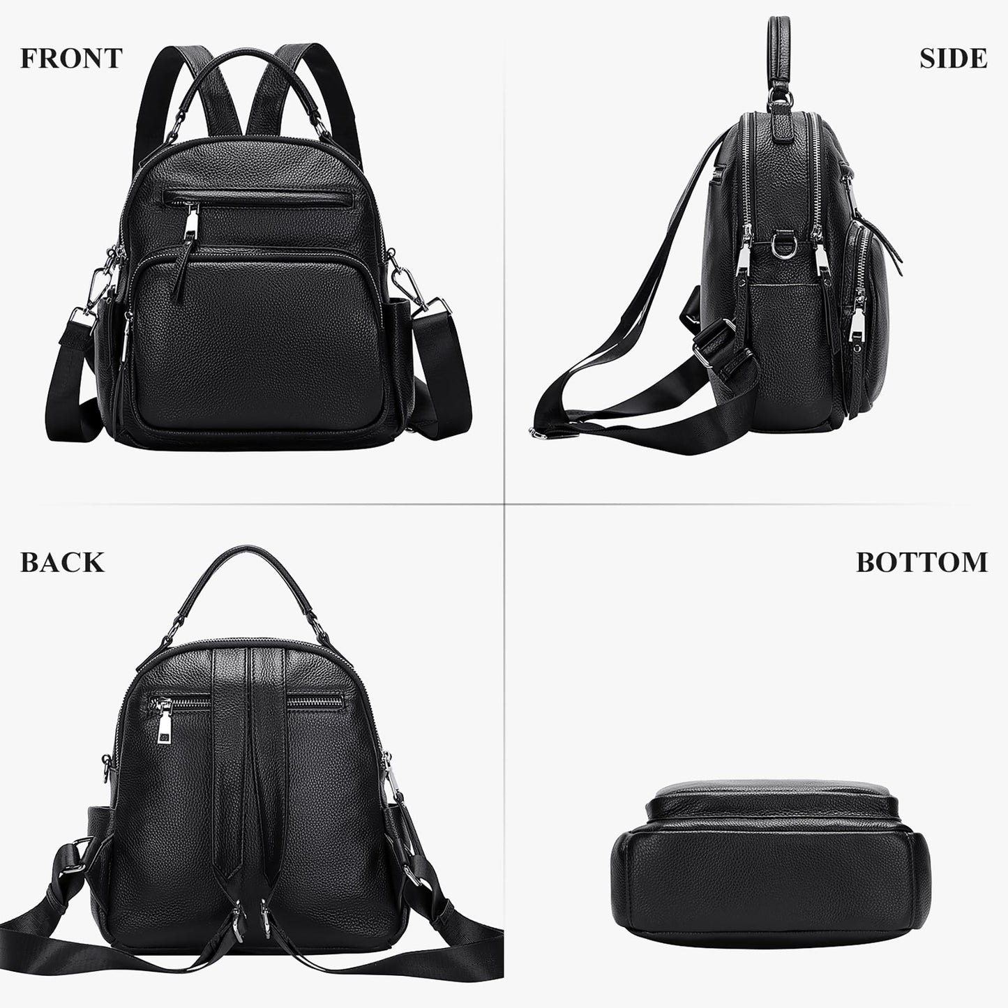 ALTOSY Genuine Leather Backpack for Women Small Convertible Backpack Purse Ladies Shoulder Bag 4 in 1 to Carry