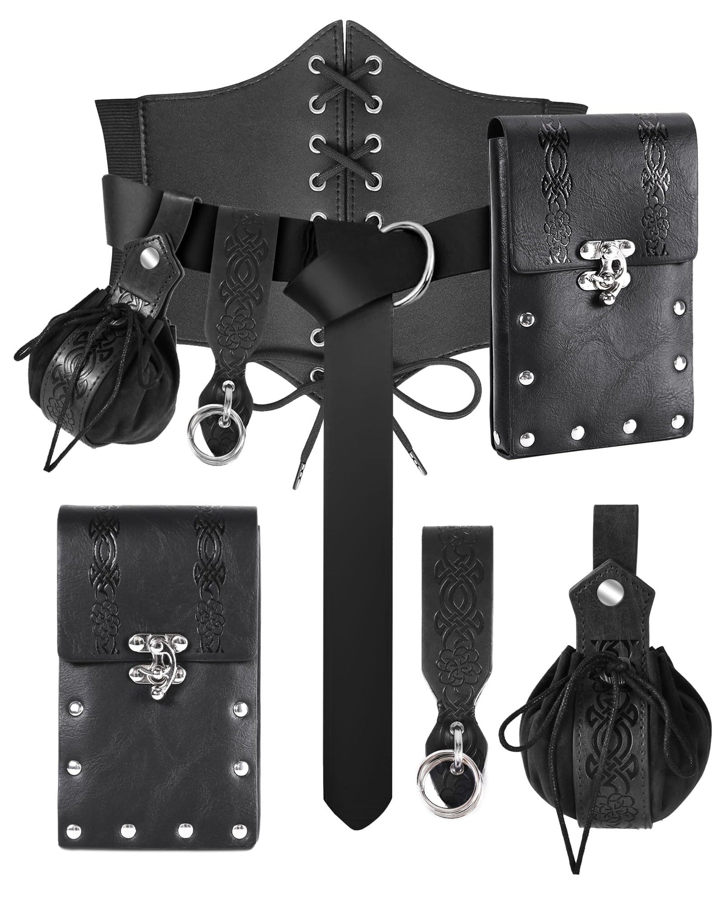 PARTTELY 5Pcs Corset Belt Renaissance Costume Women Pirate Accessories Lace-up Renaissance Corset with Belt Bag Pirate Costume Women for Cosplay