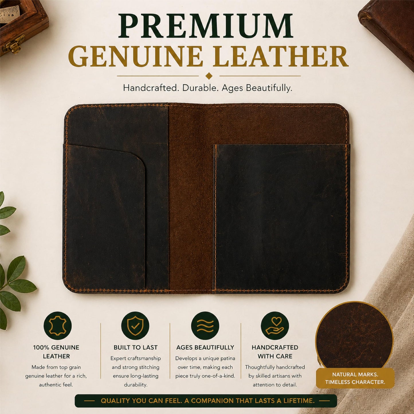 TheAntiq Leather A5 Journal Cover Top Bound – Handmade Vintage Leather Notebook Cover with Pen Holder & Card Slots – Refillable Travel Diary Organizer for Men & Women 5.7 x 8.25 (Brown)