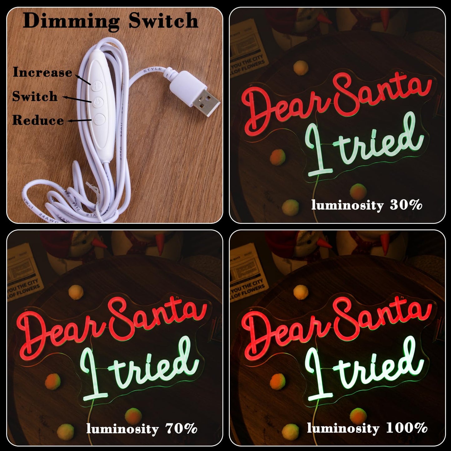 Dear Santa I Tired Neon Signs Merry Christmas LED Light Red Funny Eve Neon Lamp for Kids Bedroom Nursery Happy New Year Party Wall Decor Xmas Gift for Good Boys Girls