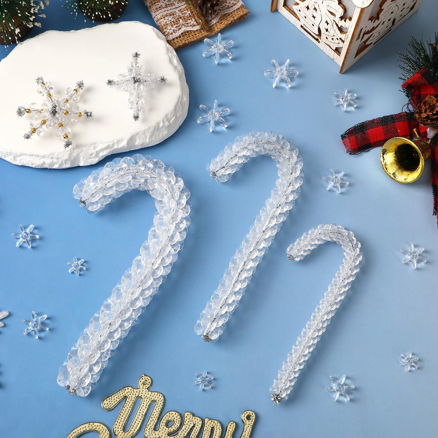 Augshy Christmas Beaded Ornament Kit, 400pcs Crystal Transparent Sunburst Beads Snowflake Clear Beads Bulk for Jewelry Making DIY Crafts Christmas Tree Wreath Candy Cane Holiday Decorations