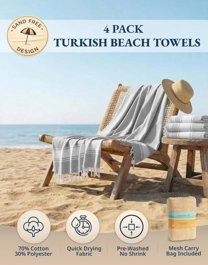 LANE LINEN Oversized Beach Towels 4 Pack – Pre-Washed, Extra Large, Quick Dry, No Sand, Absorbent Pool Towels for Adults, 39"x71", Grey