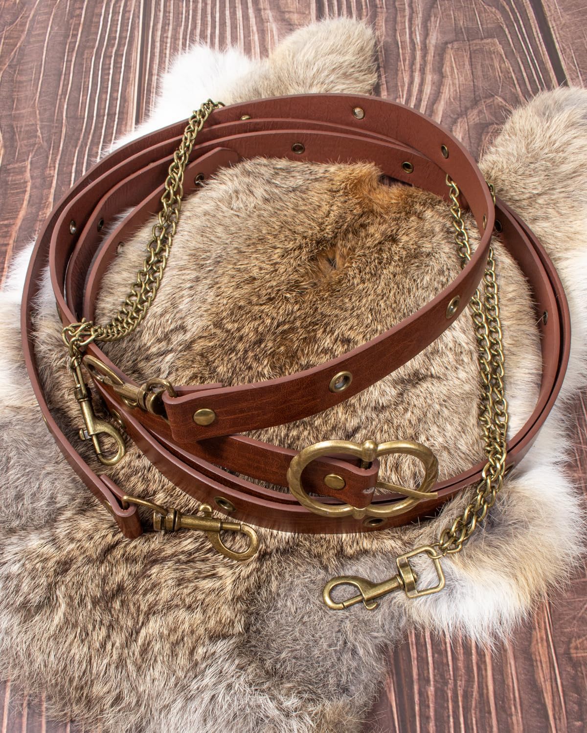 SUMGOGO Skirt Hikes Detachable Keyring Hook Strap Retro Medieval Waist Belt Accessory Casual Renaissance Cosplay Costume (Chain-Brown)