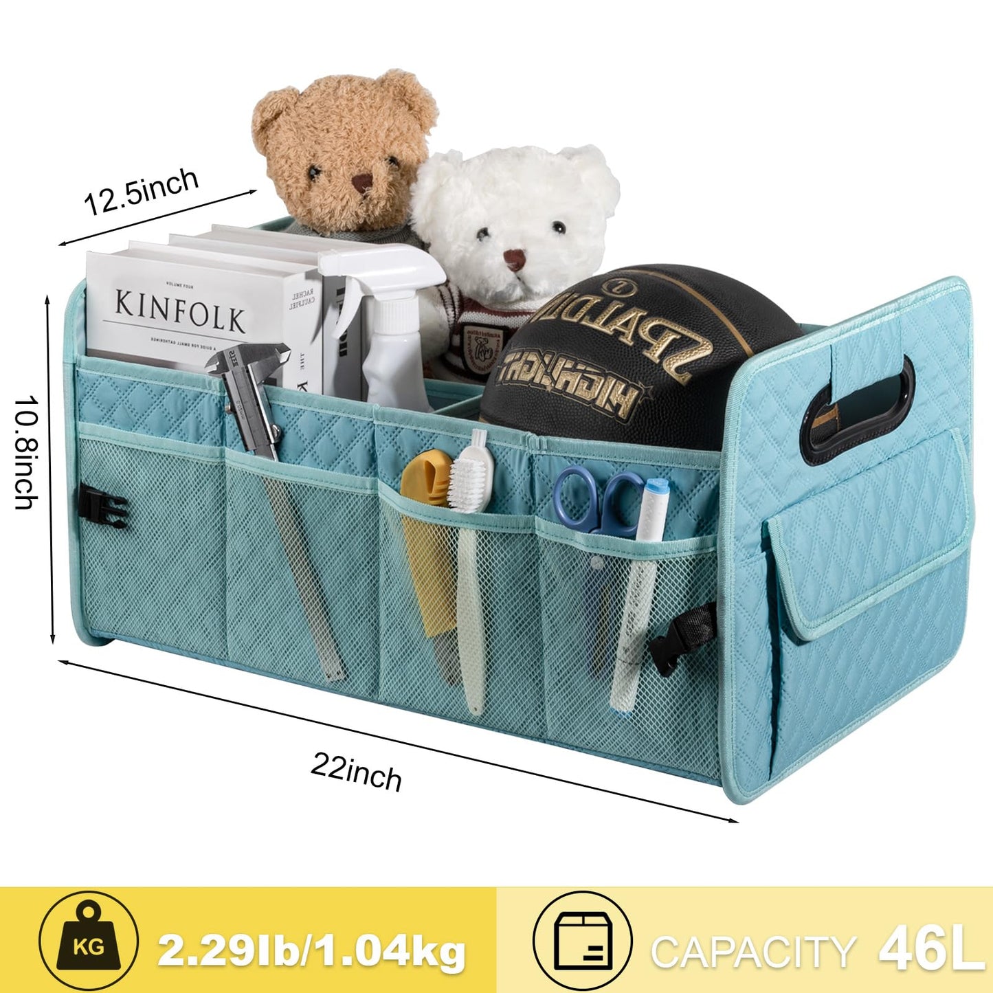 JiatuA Car Trunk Organizers and Storage for SUV, Collapsible Multi Compartment Container Box Adjustable Car Accessories for Women Men, Lake Blue