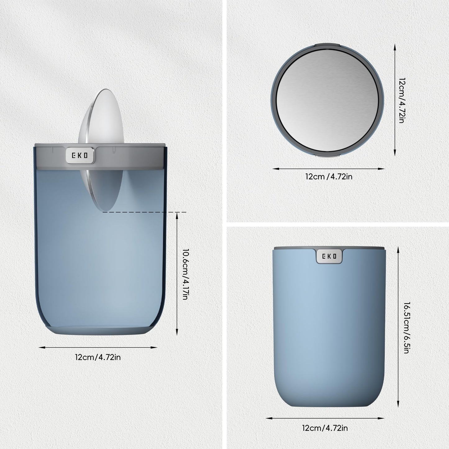 EKO Fandy 0.4 Gal/1.5L Mini Tabletop Trash Bin with Swing-Lid, Desktop Trash Can for Bathroom Countertop, Vanity, Coffee or Office, Small Garbage Bin (Blue)