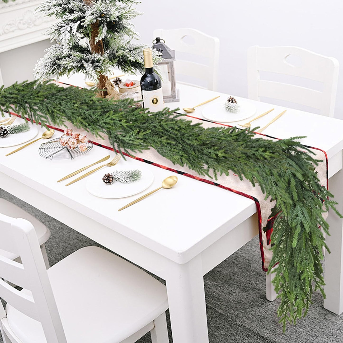 Tulvend 9FT Christmas Pine Garland - Real Touch Green Garland - Artificial Realistic Cedar Garlands for Mantel, Staircase, Tabletop - Indoor Outdoor Winter Christmas Decor