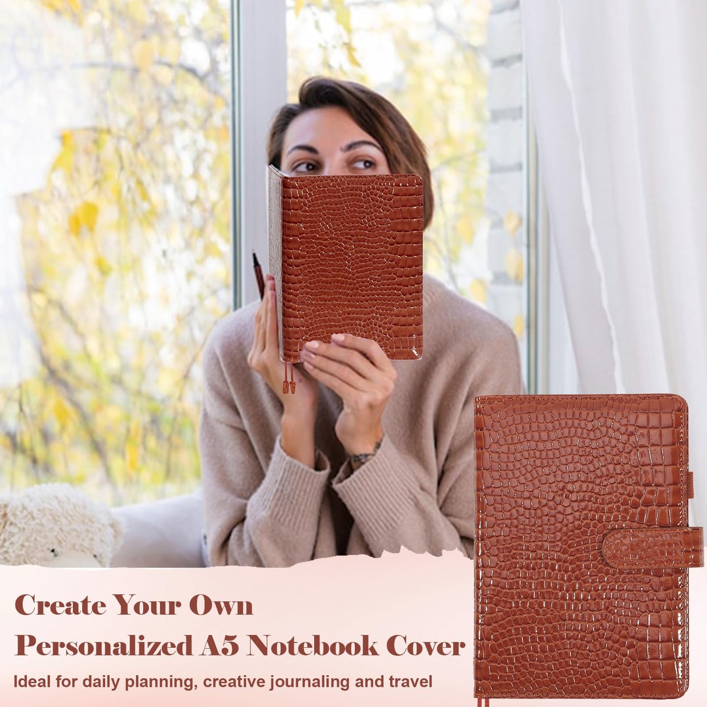 SKLENICE PU Leather Cover for A5 Notebooks Brown Planner Cover Compatible with Hobonichi Cousin Stalogy and MD A5 Journal Cover with Pen Loop Pockets for Refillable Notebook Planner