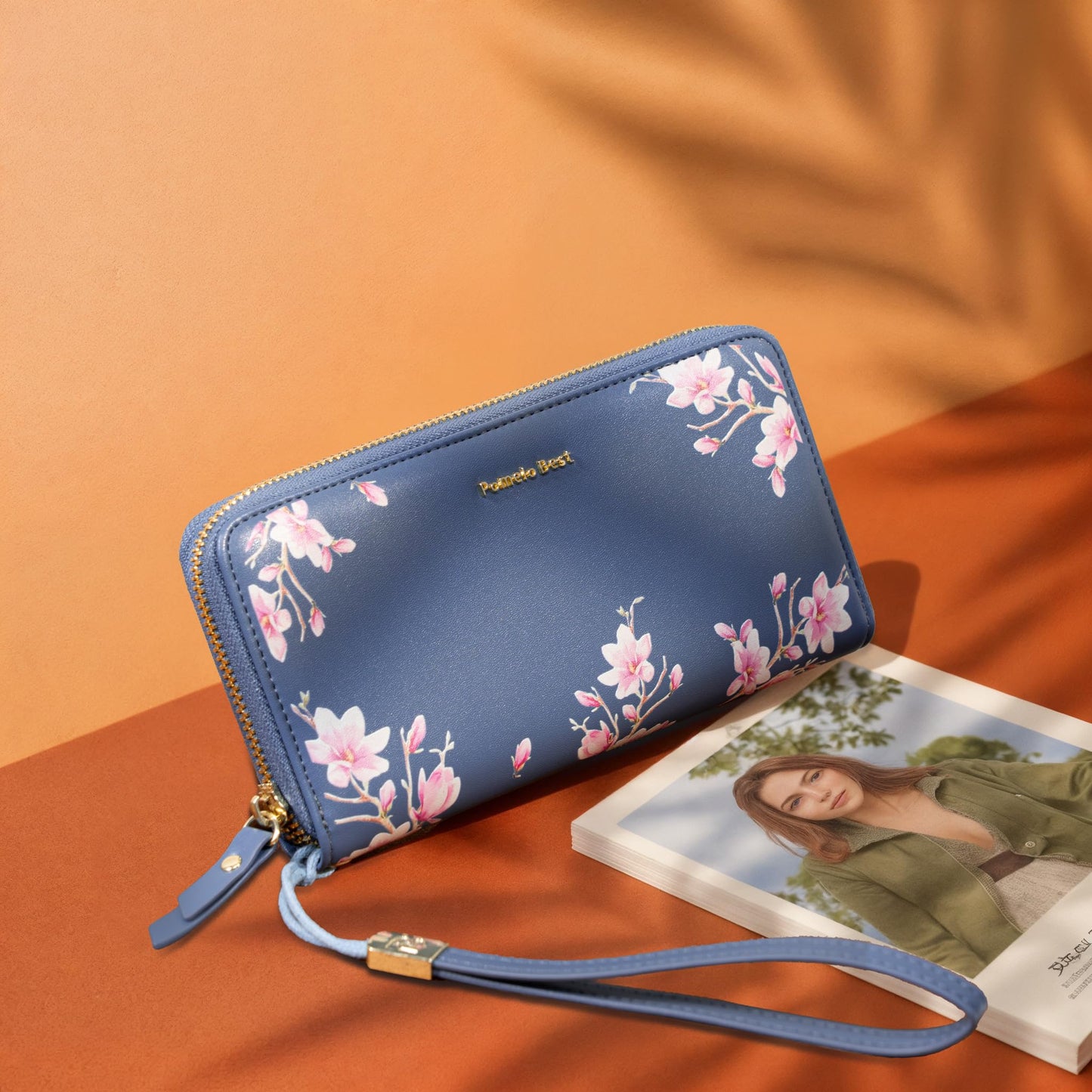 Pomelo Best Womens Wallet RFID Blocking Leather Multi Credit Card Large Capacity Wristlet Zip Around Long Wallets for Lady Blue