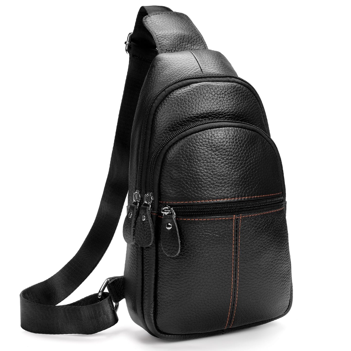 molshine Genuine Leather Sling Crossbody Bag,Fashion Chest,Casual Shoulder Bag for Men Women Work Travel Cycling HB024 (Black)