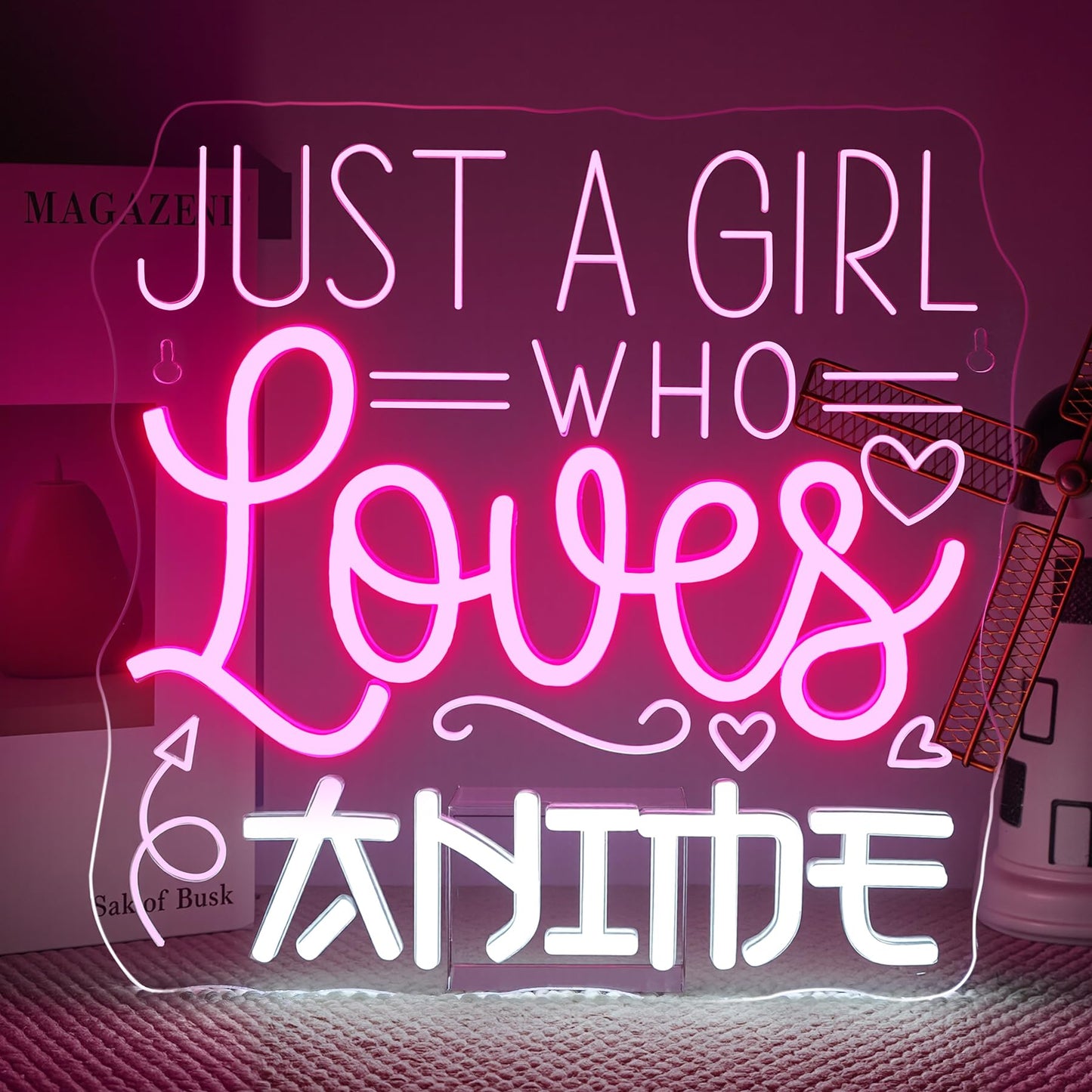 VVYXX Just a Girl Who Likes To Watch Anime Neon signs Anime Girl Neon Sign LED Light with Dimmer for Bedroom Office Hotel Pub Cafe Bar Home Art Recreation Room Man Cave Wall Decor Pink