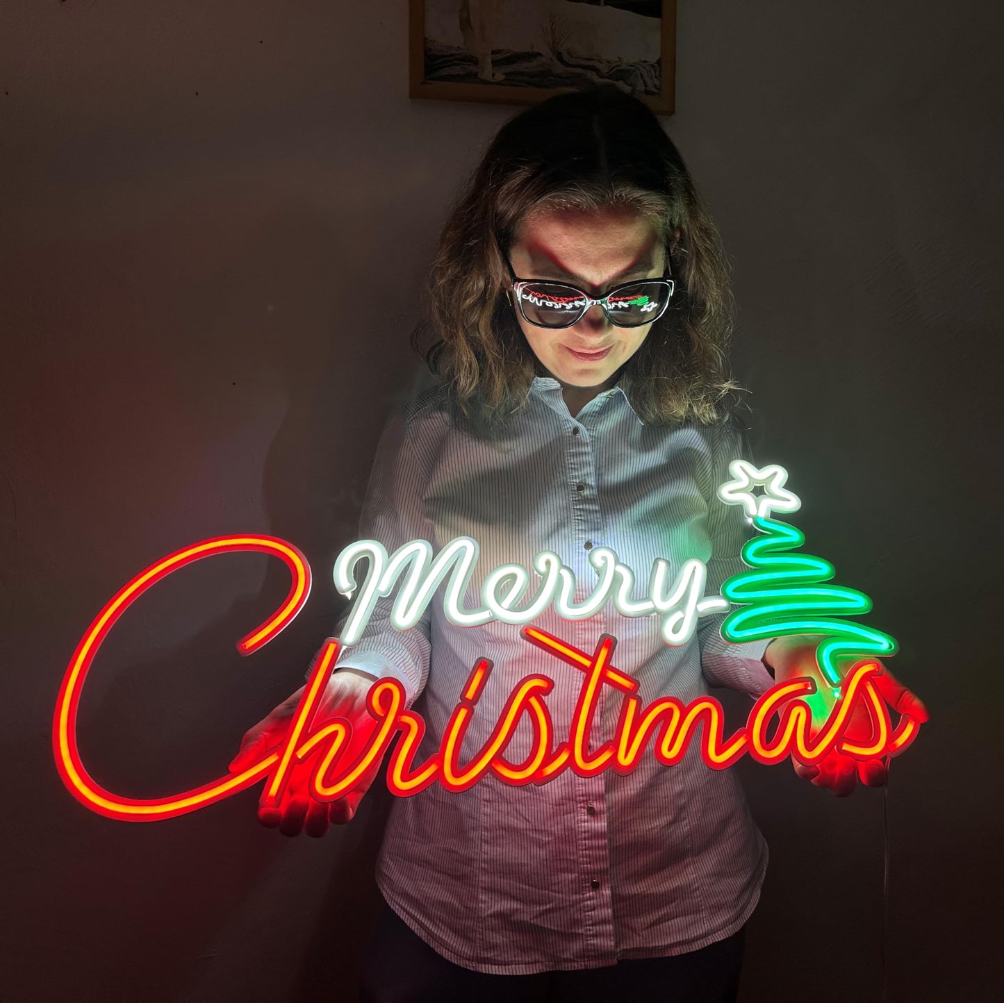 BONPERLA Merry Christmas Decor, Christmas Wall Art, Neon Metal Wall Art, Hanging Lighted Merry Christmas Decor, Neon Wall Sign, Home Office Hotel Pub Bar Cafe Wall Decor (Without Remote Control)