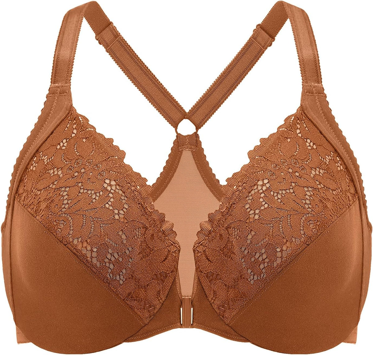 DELIMIRA Women's Front Closure Plus Size Full Coverage Lace Underwire Racerback Bra