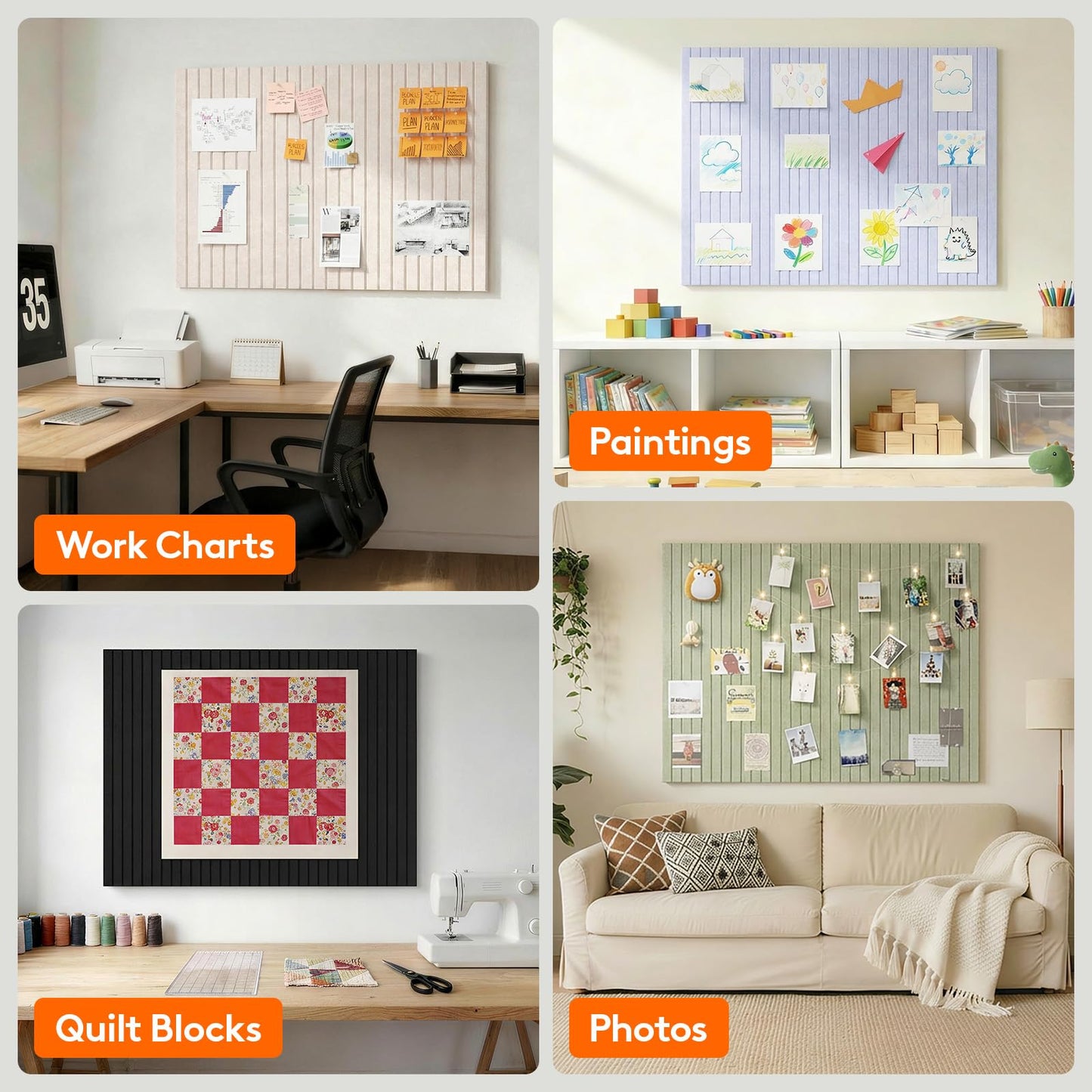 Lifewit Felt Slatted Bulletin Board with Self-Adhesive, 48"x 36"-12 Pack Cork Board Alternative, Pin Board Vision Board Message Board with 50 Pushpins for Office Decor, Room Decor, Oatmeal