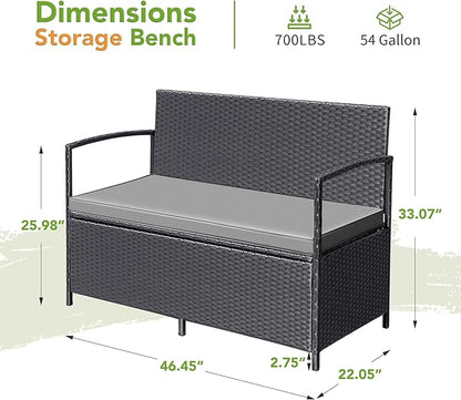 Greesum Patio Loveseat PE Rattan Wicker Outdoor Furniture with Soft Cushions & Built-in Storage Space for Lawn Garden Backyard, Black