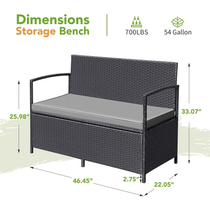 Greesum Patio Loveseat PE Rattan Wicker Outdoor Furniture with Soft Cushions & Built-in Storage Space for Lawn Garden Backyard, Black