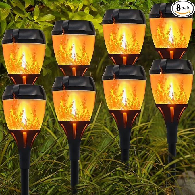 Swingers Solar Lights Outdoor,Solar Torch Lights with Flickering Flame,Waterproof Outdoor Garden Light for Halloween,Garden, Landscape, Path, Yard, Patio (8, Black)