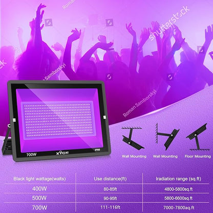 2 Pack 700W LED Black Lights, 395nm to 410nm Flood Blacklight Light with Plug,Outdoor IP66 Waterproof for Glow in The Dark, Dance Party, Stage Lighting, Body Paint, Fluorescent Poster, Neon Glow