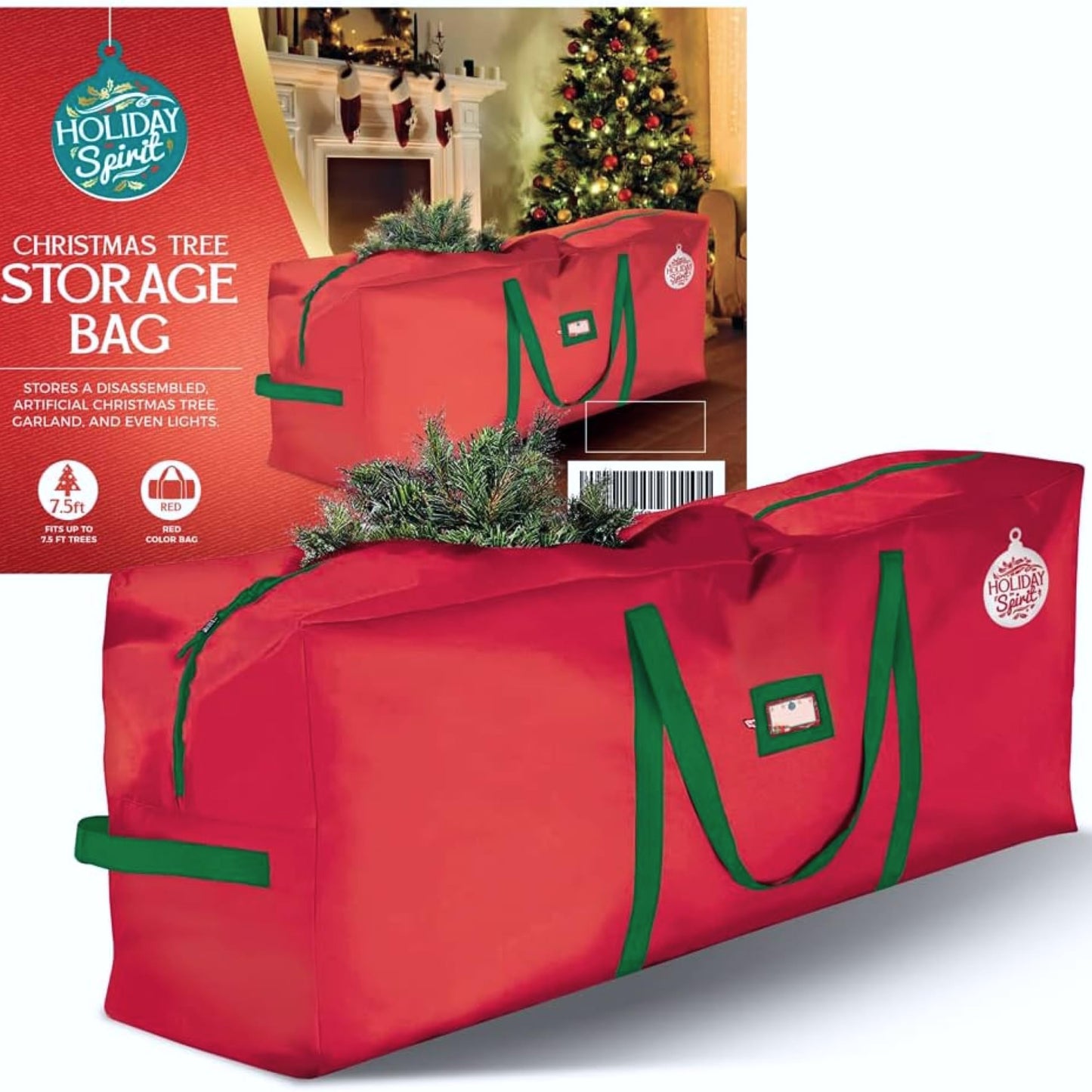 HOLIDAY SPIRIT Heavy Duty Christmas Tree Storage Bag - Waterproof 600D Oxford Canvas with Reinforced Handles and Dual Zipper for 9 Ft Tree, Red Christmas Tree Bag for Dust and Moisture Protection
