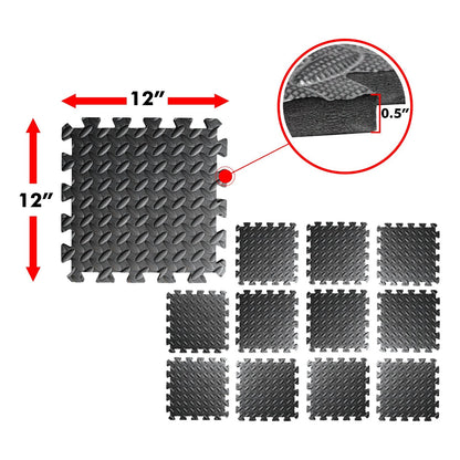 A2ZCARE Puzzle Exercise Mat with EVA Foam Interlocking Tiles - Interlocking Floor Mats for Gym Equipment - Ideal for Home Gym, Aerobic, Yoga and Pilates (Black and Grey (12pcs with Border Tiles))