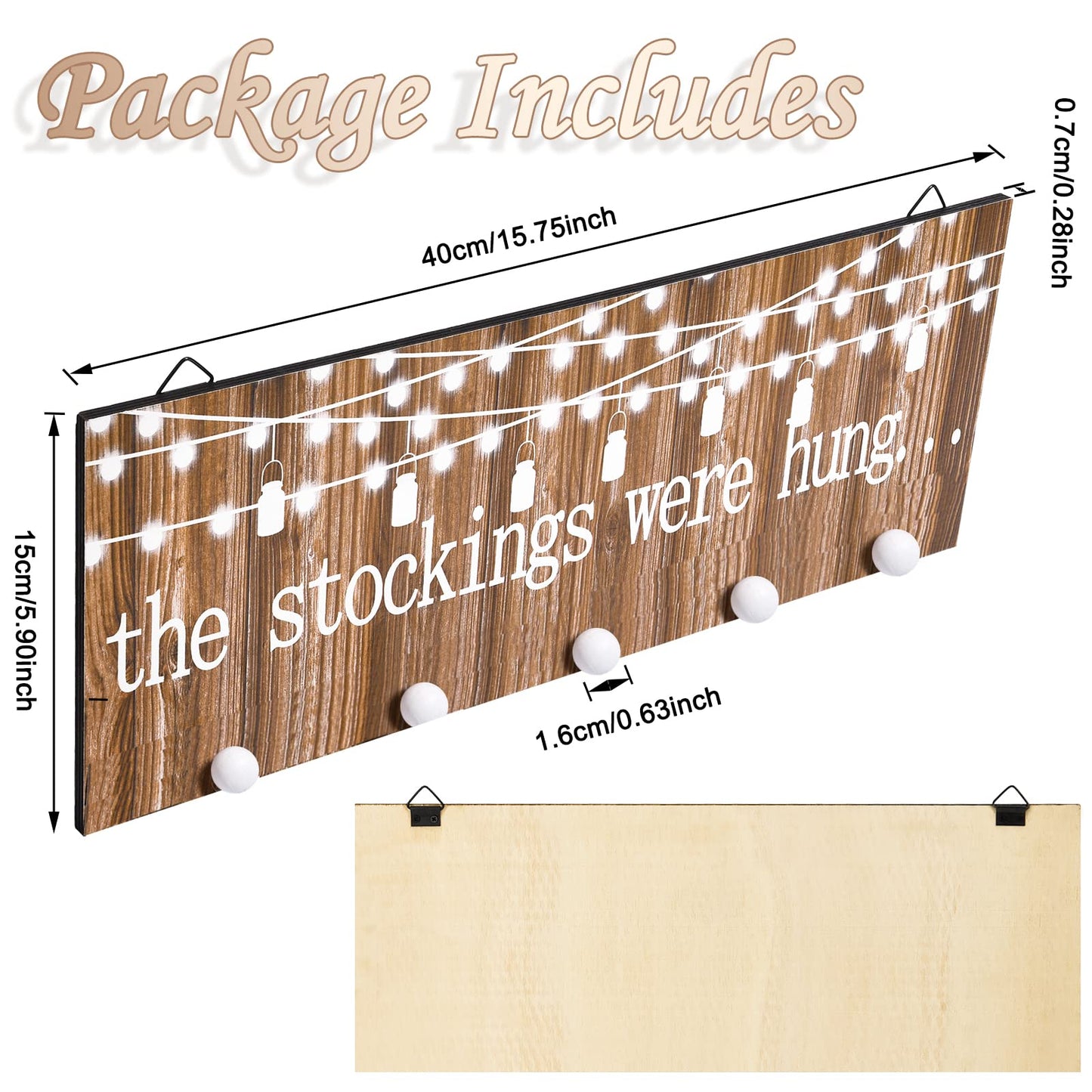Blulu Christmas Stocking Holders with 5 Hooks Wood Christmas Stocking Hangers for Wall The Stockings were Hung Wooden Sign Xmas Wall Mount Hose Hooks Rack for Mantle Fireplace Decoration