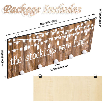 Blulu Christmas Stocking Holders with 5 Hooks Wood Christmas Stocking Hangers for Wall The Stockings were Hung Wooden Sign Xmas Wall Mount Hose Hooks Rack for Mantle Fireplace Decoration