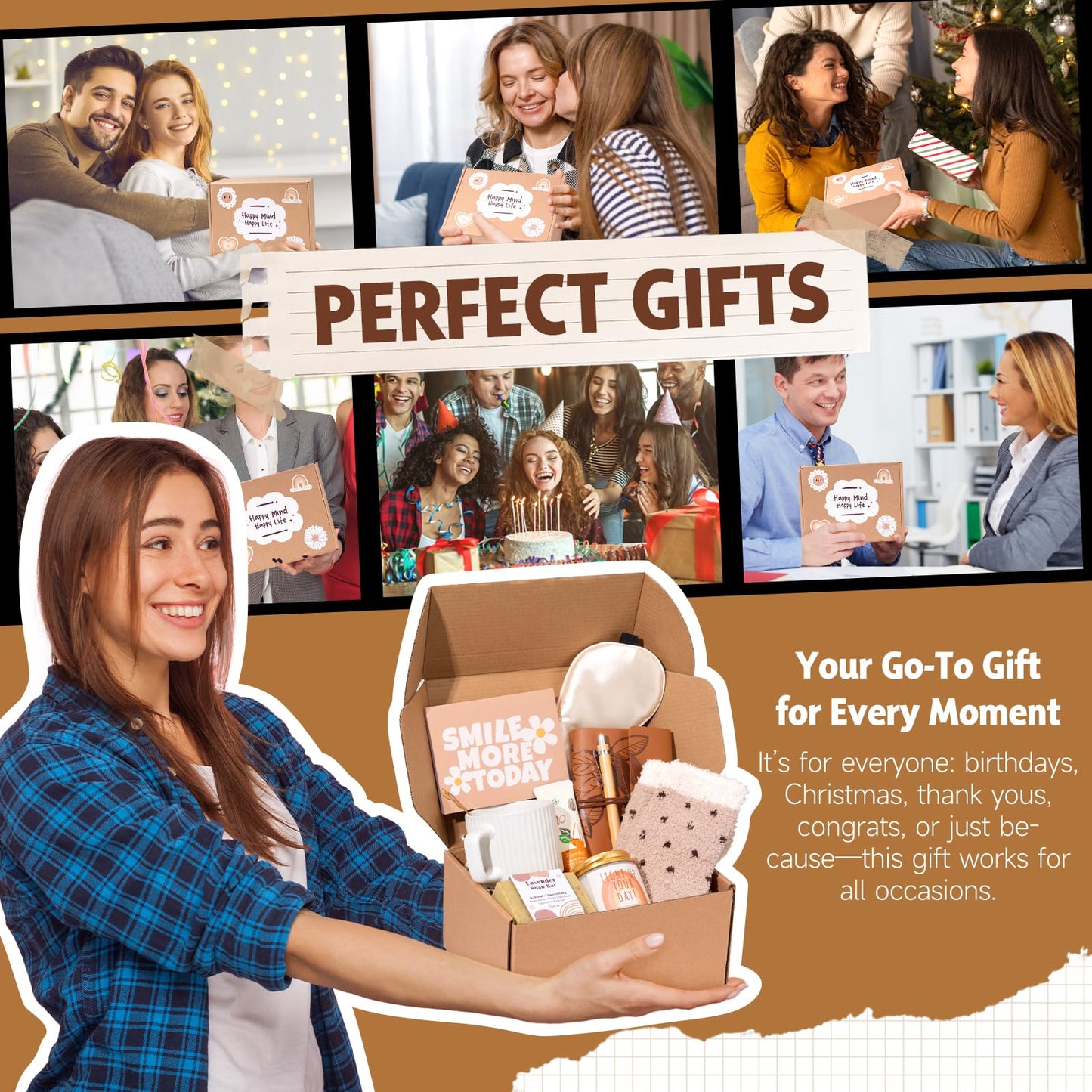 Gift Baskets for Women, 9pcs Unique Happy Birthday Gifts for Women, Thank You Basket Christmas Ideas Box w/Coffee Mug Her Mom Friend Teacher Coworker, Best Employee Appreciation Gifts