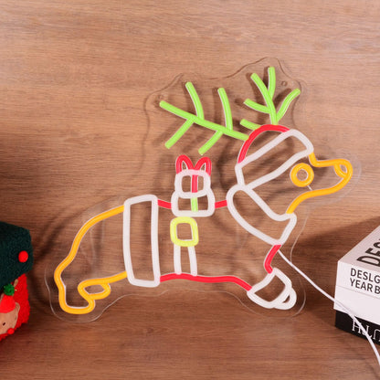 Christmas Dachshund Neon Sign Santa Hat LED Xmas Gift for Children Kids Pet Lovers Deer Antlers LED Lamp for Bedroom Home Shop The Holiday Animal Lights