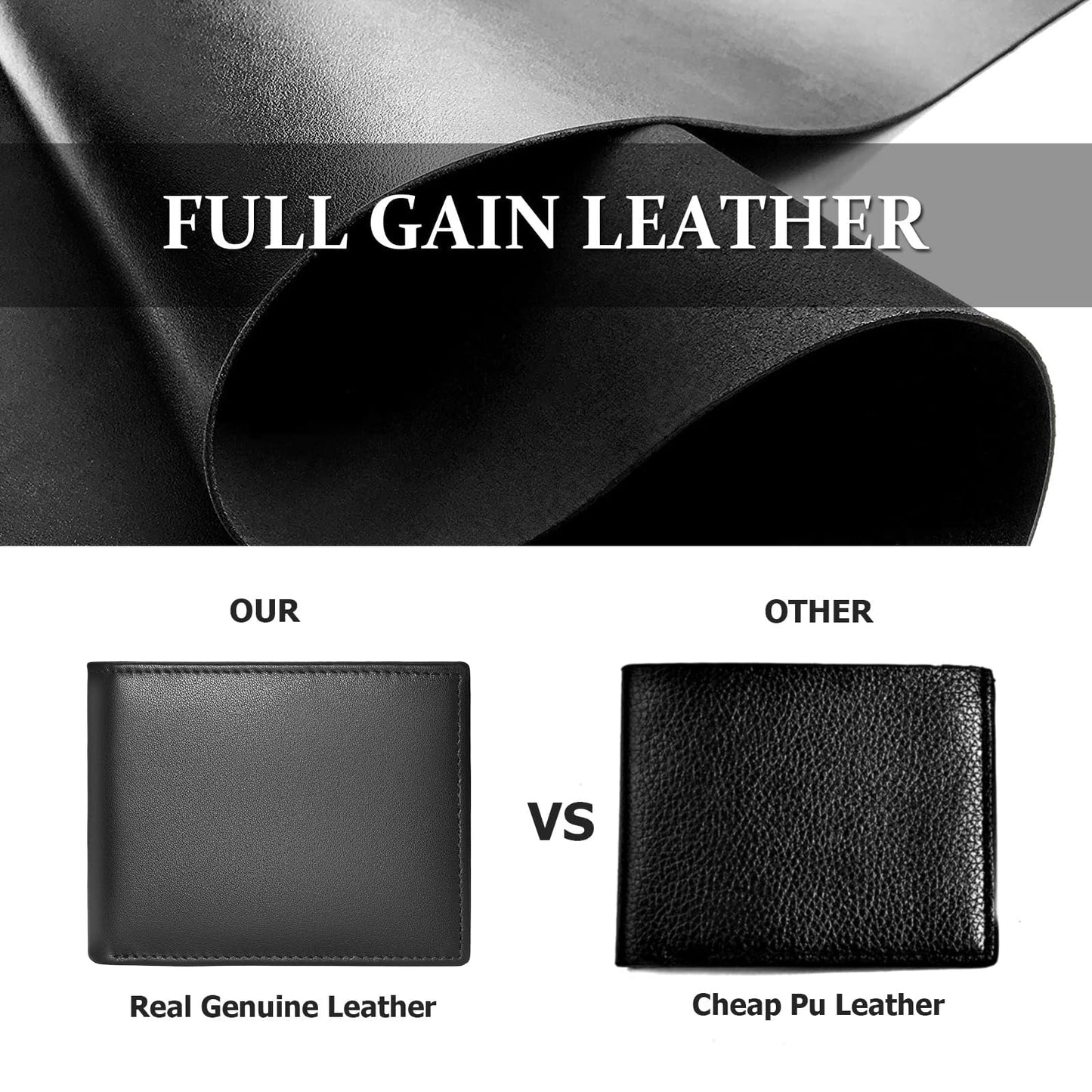 MARZAHAR Genuine Leather Mens Wallet, RFID Blocking Bifold Wallet for Men with ID Window, 11 Card Slots, Husband Birthday Anniversary, Dad Fathers Day Gift (Black)