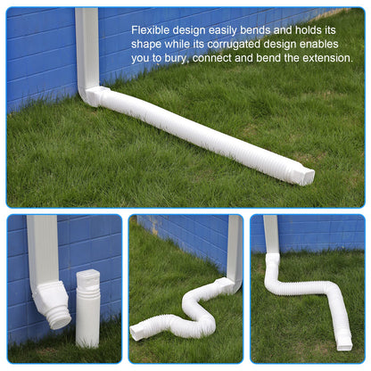 plusgutter White-2pack Rain Gutter Downspout Extensions Flexible, Drain Downspout Extender,Down Spout Drain Extender, Gutter Connector Rainwater Drainage,Extendable from 21 to 68 Inches