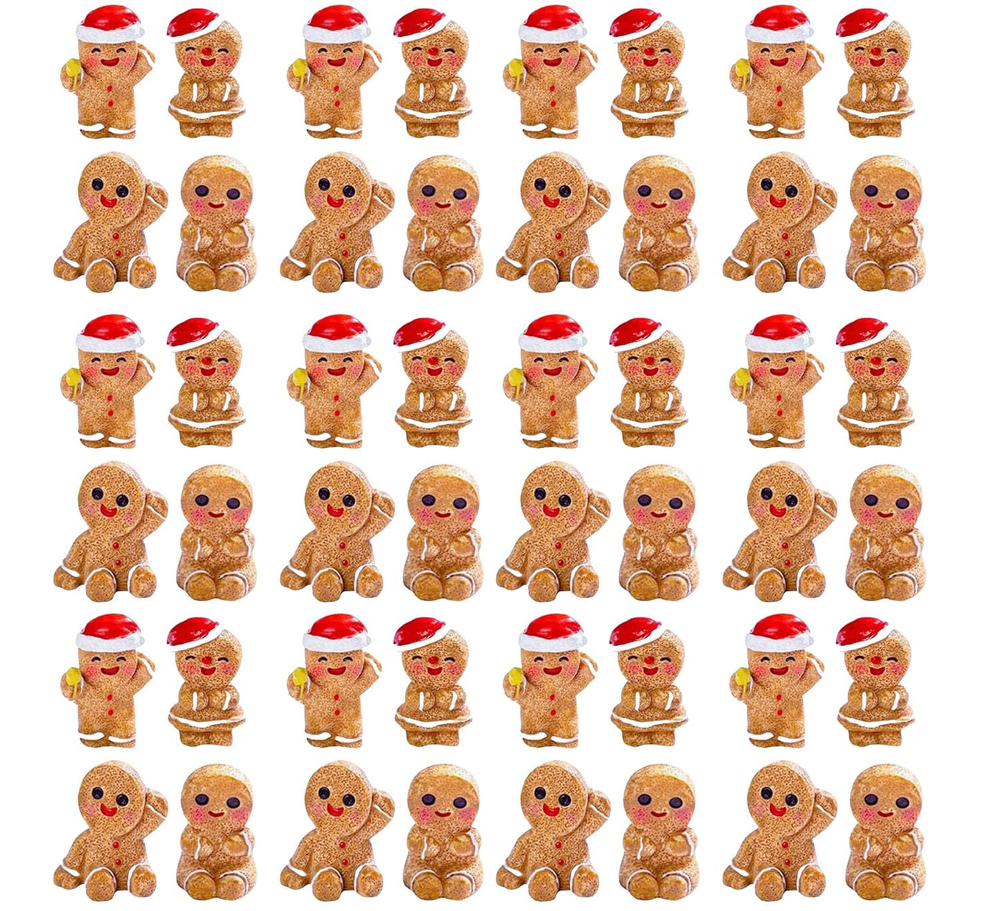 TIM CHESS 48PCS Mini Gingerbread Men Figurines in Resin, 4 Styles Mini Christmas Gingerbread Ornaments Statues, Miniature Figurines for DIY Crafts Indoor Outdoor Xmas Decorations Party Favors