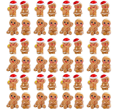 TIM CHESS 48PCS Mini Gingerbread Men Figurines in Resin, 4 Styles Mini Christmas Gingerbread Ornaments Statues, Miniature Figurines for DIY Crafts Indoor Outdoor Xmas Decorations Party Favors