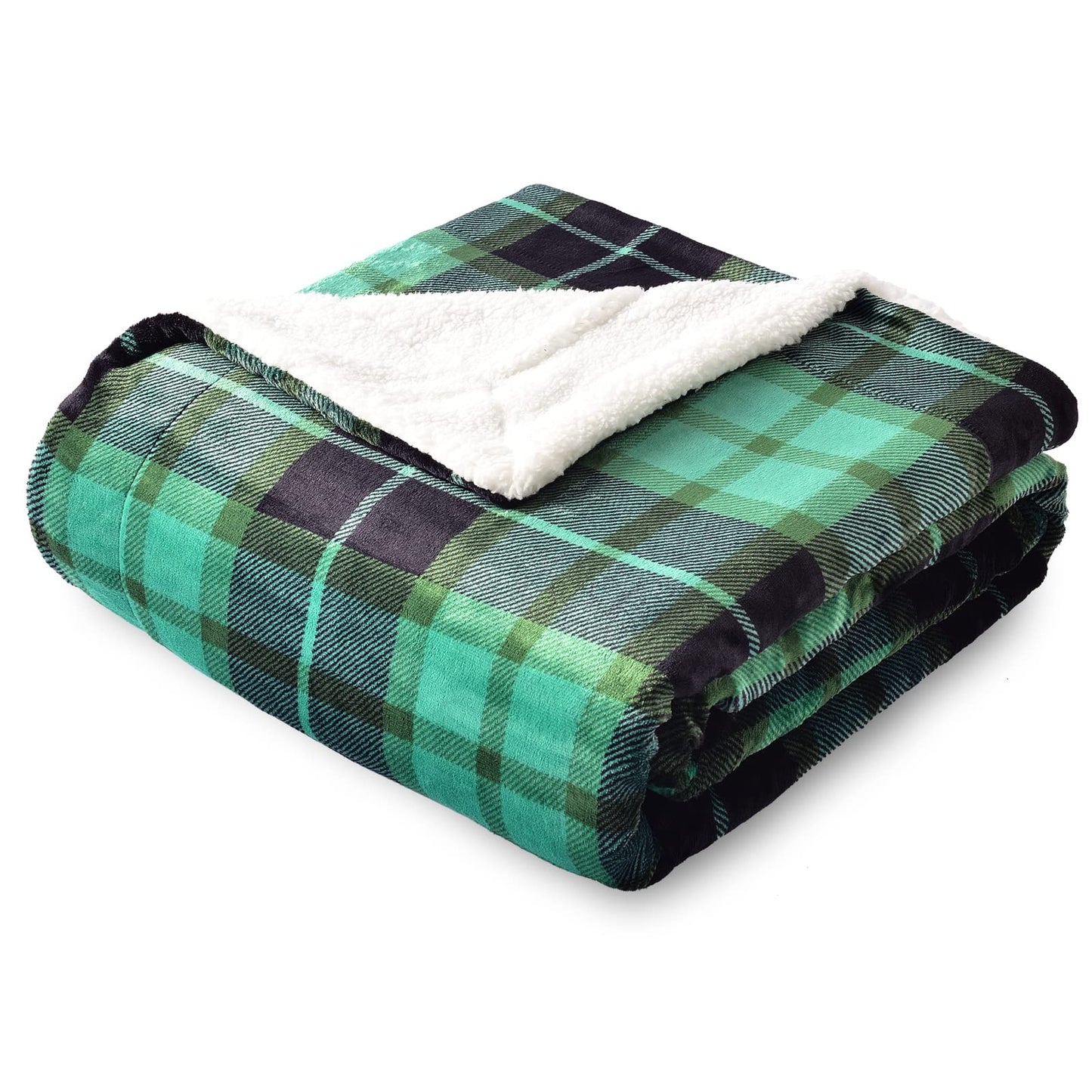 SOCHOW Sherpa Plaid Fleece Throw Blanket, Double-Sided Super Soft Luxurious Bedding Blanket 50 x 60 inches, Green