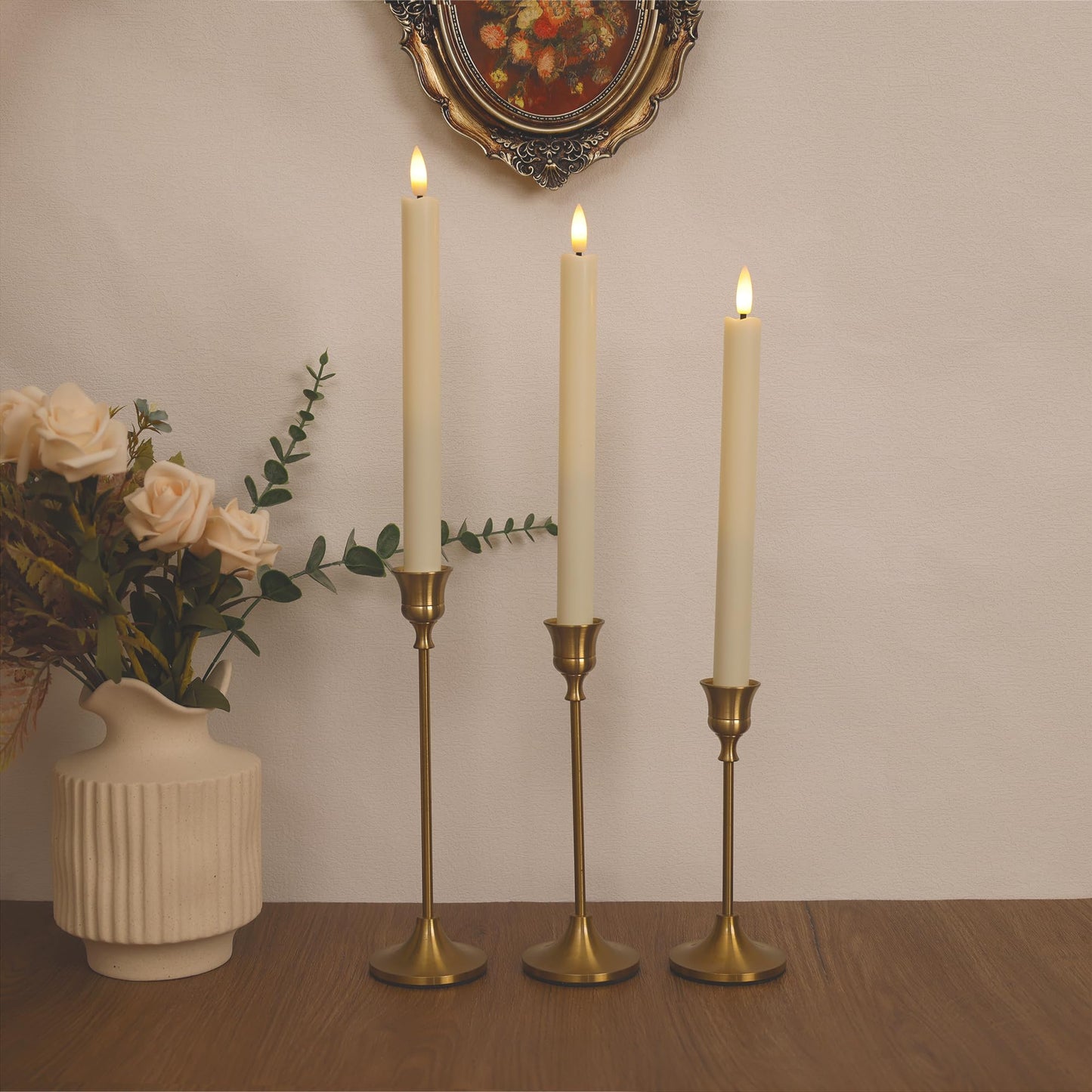 SEHNSY 12 Ivory LED Flameless Taper Candles with Remote Control, Timer & Flickering Flame, 10.1" Plastic Battery Operated Candlesticks for Holiday Party, Xmas, and Home Decor