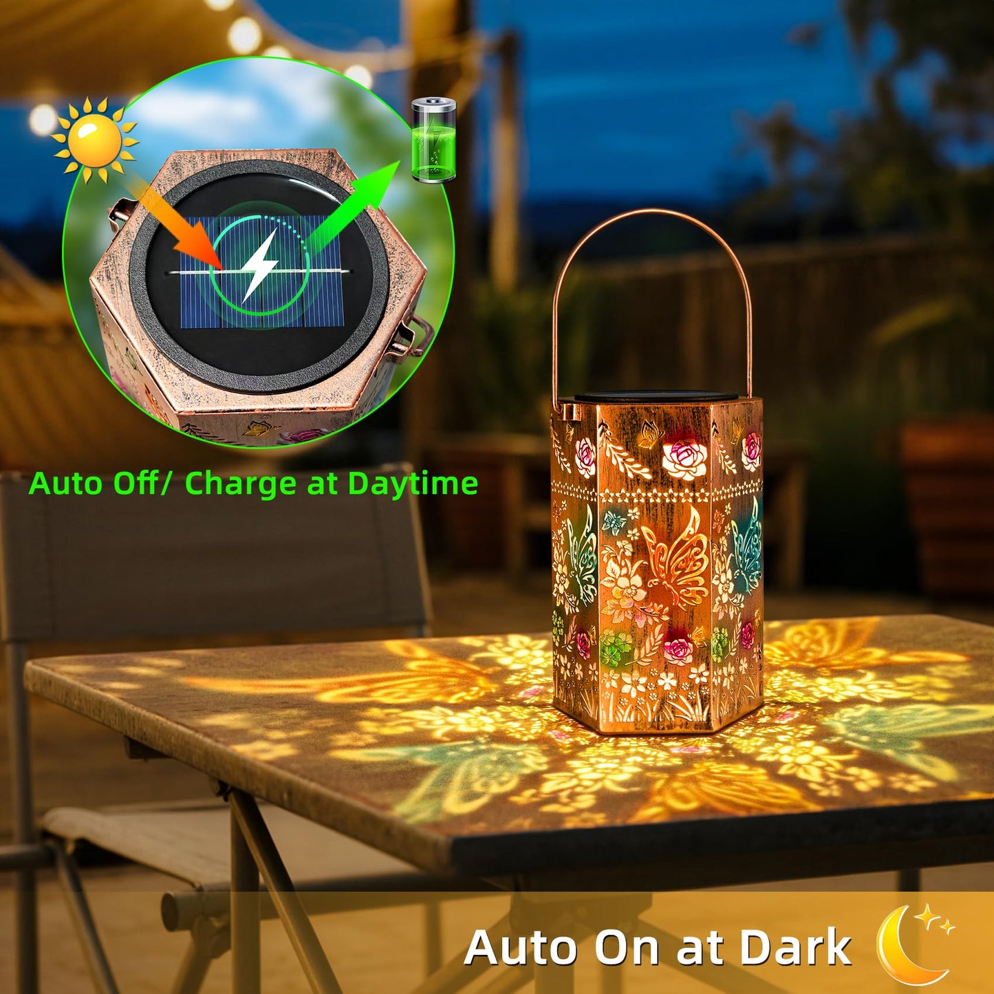 Singingarden Butterfly Solar Lights Outdoor - Solar Lanterns Outdoor Waterproof Decorative Metal Lantern for Garden, Patio, Pathway（1 Pack）